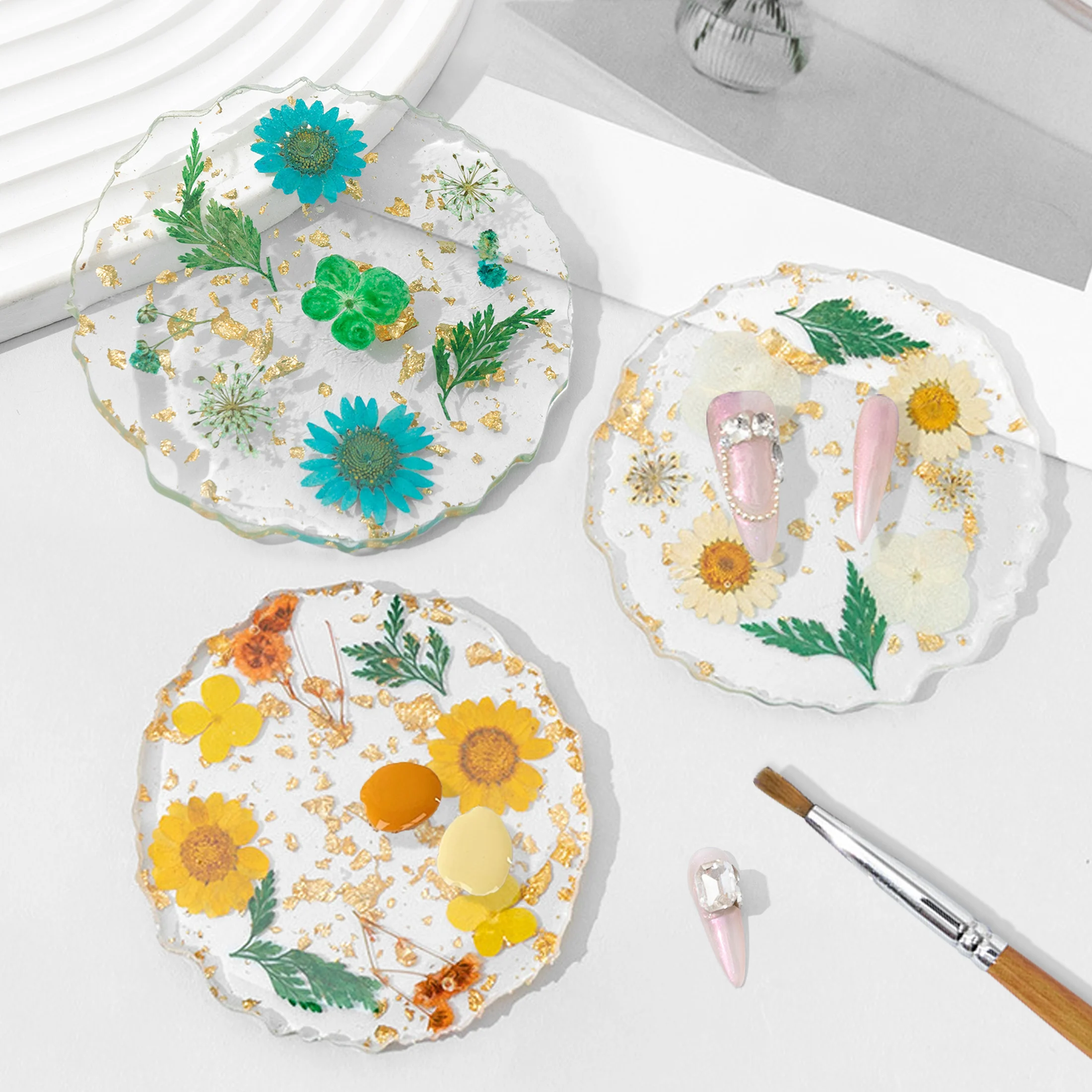Paleta de colores para uñas, paleta de lámina dorada de flores secas, paleta de dibujo para mezclar, esmalte de Gel, estante de exhibición artístico, herramienta de accesorios de manicura