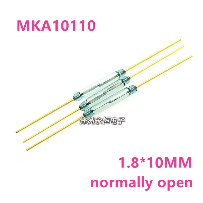 10Pcs MKA10110 Reed Switch 1.8*10mm Magnetic Control Switch Green Glass Reed Switches Glass Normally Open NO Contact For Sensors