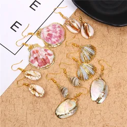 Natural Sea Shell Drop Earrings Conch Earrings Seashell Hanging Pendant Statement Cowrie Dangler Women Summer Beach Jewelry Gift