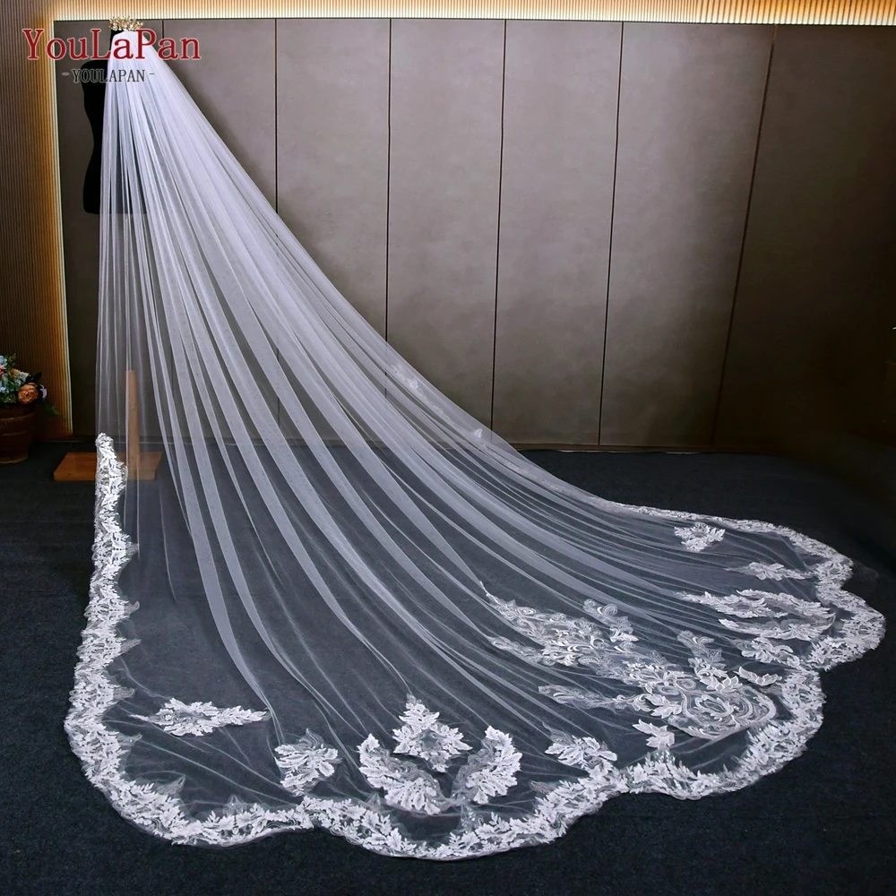 

YouLaPan V151 Bridal Velis of 3 Meters Cathedral Long Veil Wedding Veils with Lace and Beading Floral French Lace Trim Soft