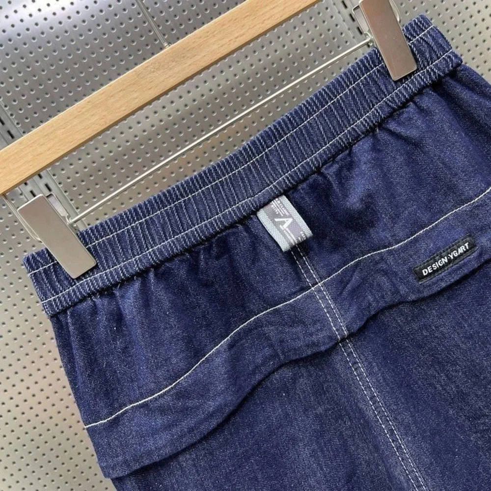 Summer Thin Large Pocket Workwear Denim Shorts Fashion Buckle Belt Trendy All-Match Loose Harem Y2k Shorts Mens Clothing