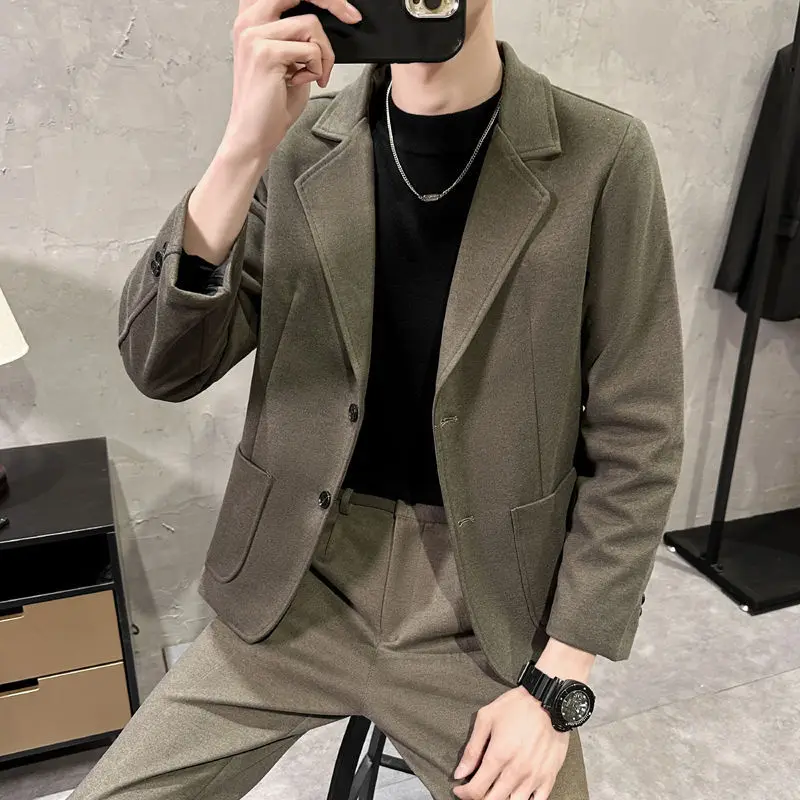 

3-H1 Woolen Suit Jacket Men's Autumn and Winter New 2024 Light Mature Stylesual Winter Men's Thick Woolen Suit