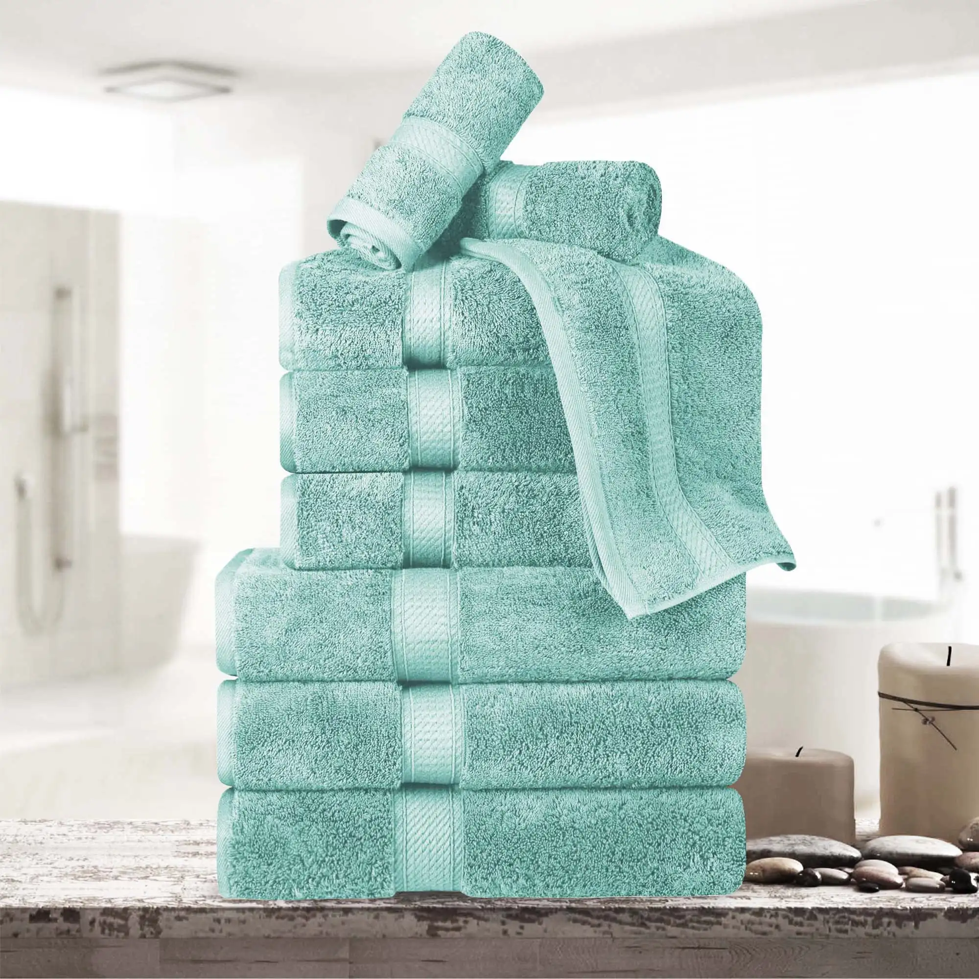 

Egyptian Cotton Heavyweight 9-Piece Towel Set, Sea Foam