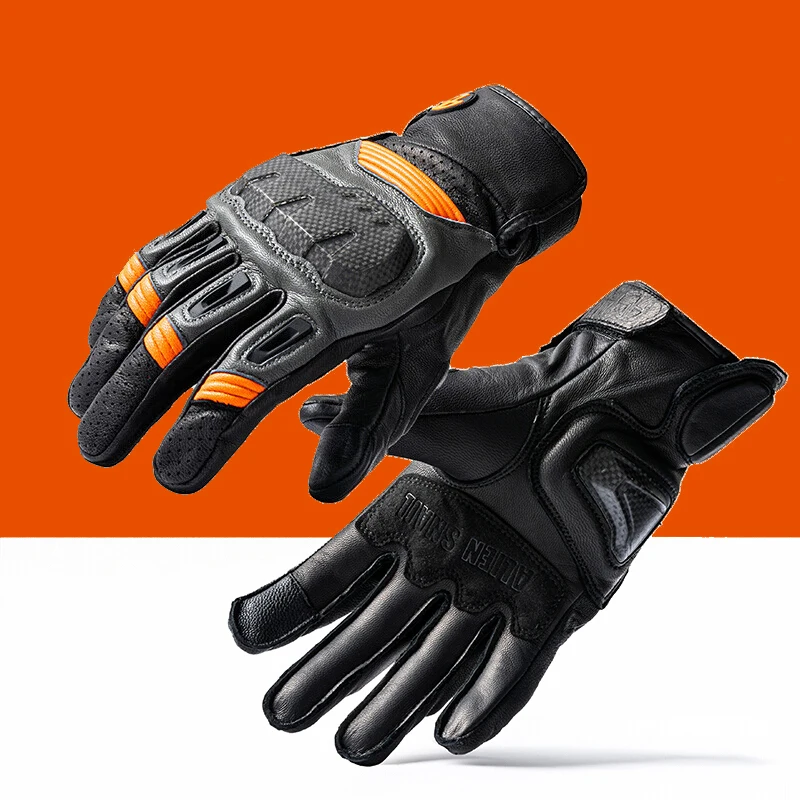 Motorcycle Gloves Sheepskin Material Leather Gloves For Men Carbon fiber shell Racing Gloves Wear Resistant Guantes Moto XS-2XL