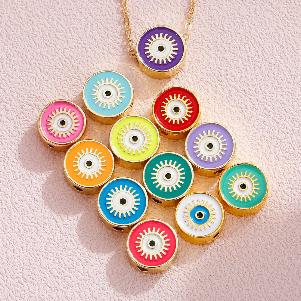 

diy12 Colorful Devil's Eye Round Copper accessories with oil drop beads and thread, fashionable clothing accessories