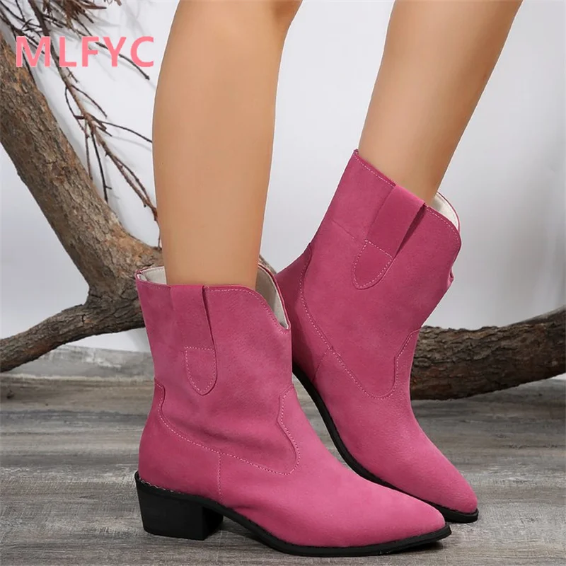 Thick Heel Short Boots Women\'s Autumn and Winter New Round Head Foreign Trade Fashion High Heel Boots in Europe and America