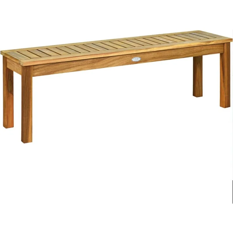 52 Inches Acacia Wood Outdoor Bench, Wood Bench for Dining Room Entryway Poolside Garden, Patio Backless Dining Bench