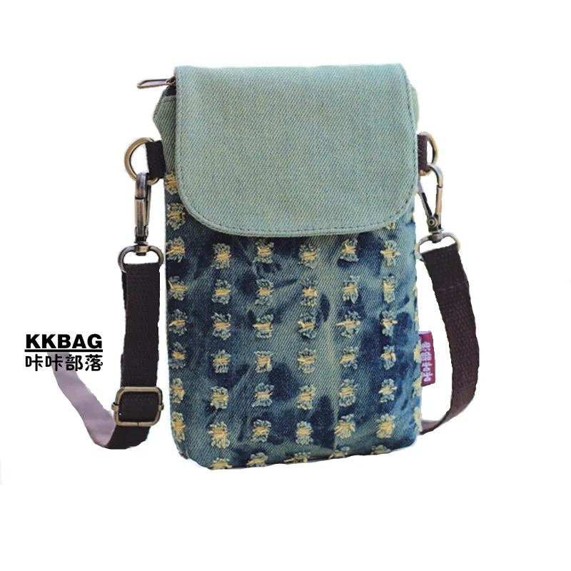 Fashionabletrendy Bag con fori 3 strati di Denim diagonale Cross borsa per cellulare borsa a tracolla Tote Bag