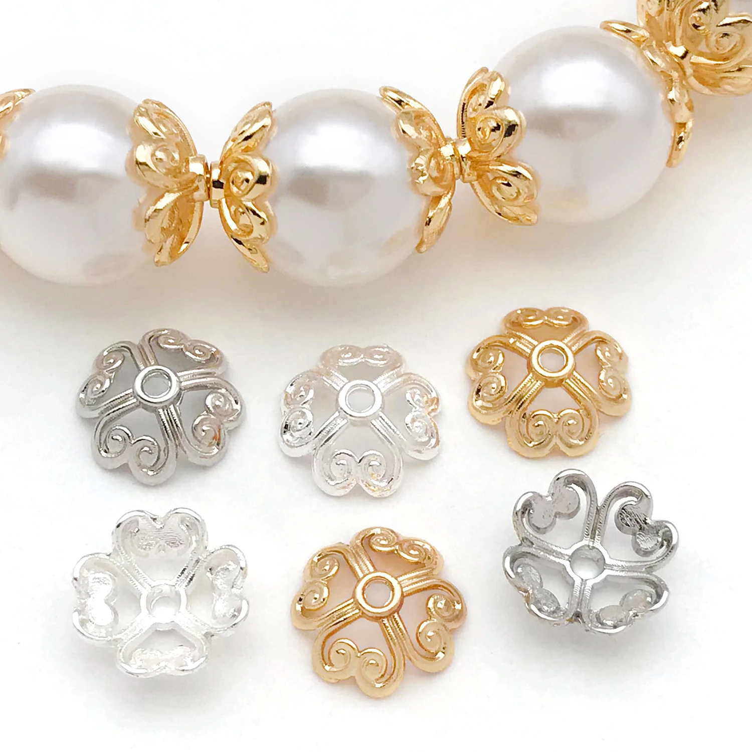 20pcs 18K Real Gold Plated Brass Flower Beads Caps, Hollow Beads Caps For DIY Bracelet Necklace Jewelry Making Accessories