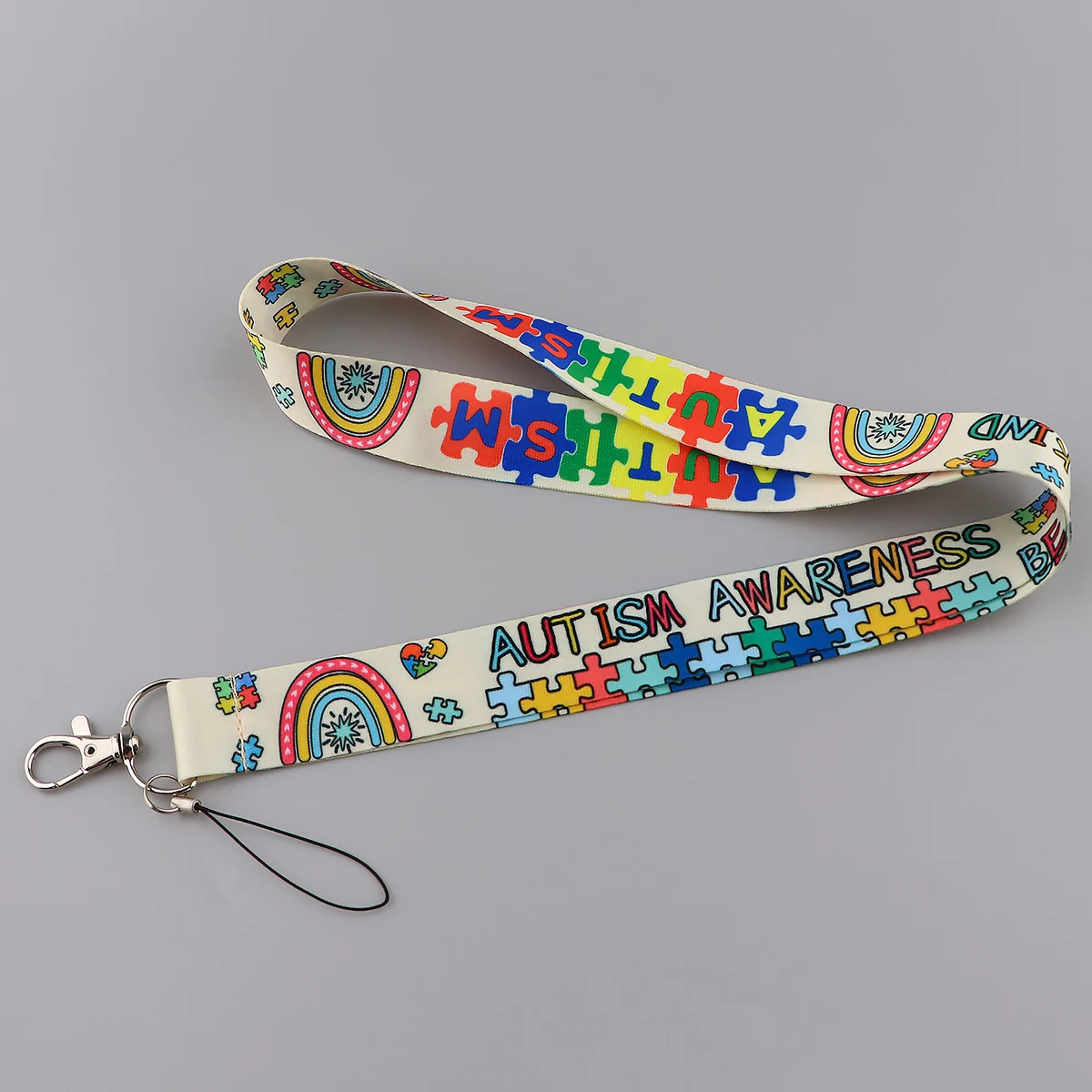 KKZ776 Rainbow Lanyard Card ID Holder Car KeyChain Autism Puzzle ID Card Pass Gym Phone Badge Doctor Key Ring Holder Jewelry