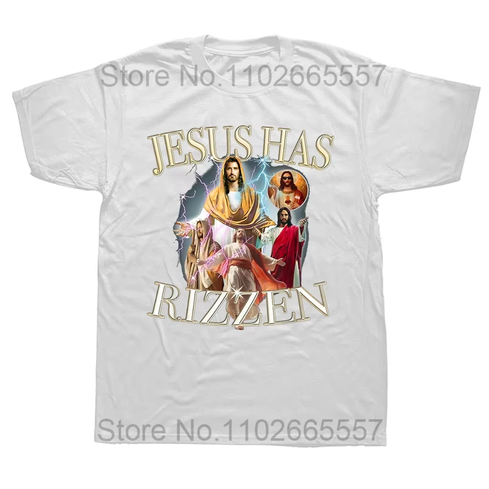 Christian Jesus Has Rizzen Funny Quote T Shirts Summer Graphic Streetwear Short Sleeve Retro Christ Religious Gifts T-shirt