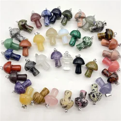 Fashion Natural Gem Stone Quartz Crystal Tiger Eye Mushroom Pendant Charms For DIY Jewelry Making Necklace Accessories 8pcs