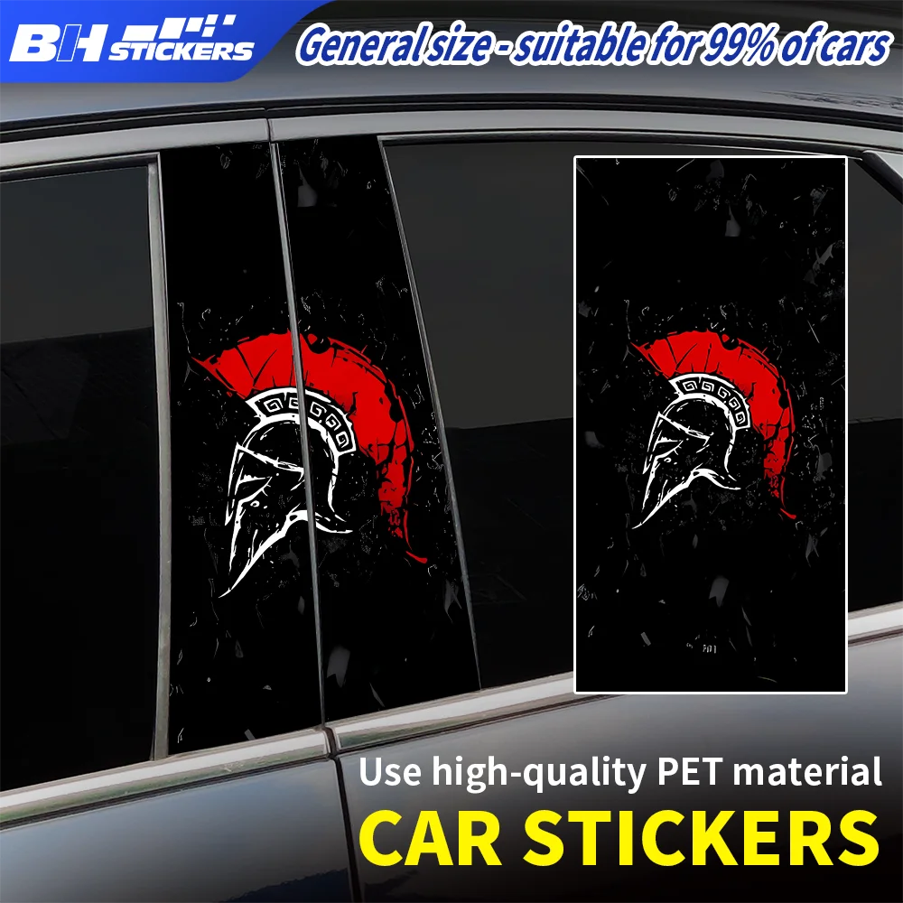 Spartan Helmet Car B-Pillar Stickers Red Crest Gladiator Automobile Door Window Frame Vinyl Wrap Film Auto Decals Accessories