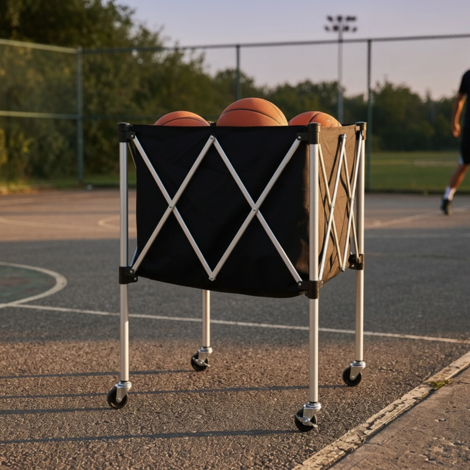 Basketball Storage Cart Foldable Basketball Cart Ball Bin with Wheels Space-Saving Ball Basket Heavy-Duty for Coaches