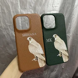 Personalised Customized Name Leather Case For iPhone 16 14 13 12 11 Pro Max Initials Letters kafr saya Cover 13 14 15 Pro Max