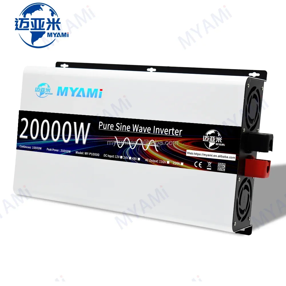 MYAMi 10KW 24V 48V 72V DC to AC 110V 220V Peak 20KW Off-grid Single Phase Pure Sine Wave Solar Power Inverter for Household