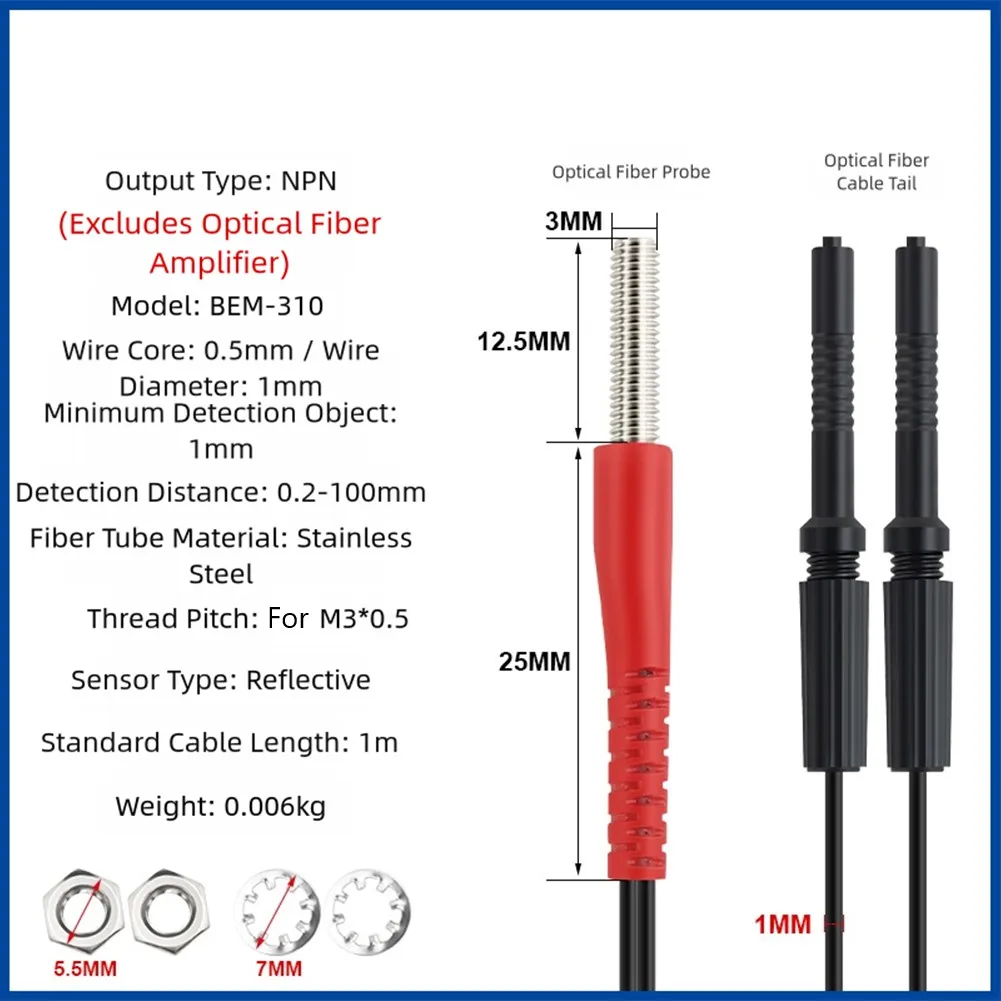 For M3 -M6 Fiber Optic Sensor Pstainless Steel Probe Induction Photoelectric Switch Power Tools Replacement Sensor Spare Parts