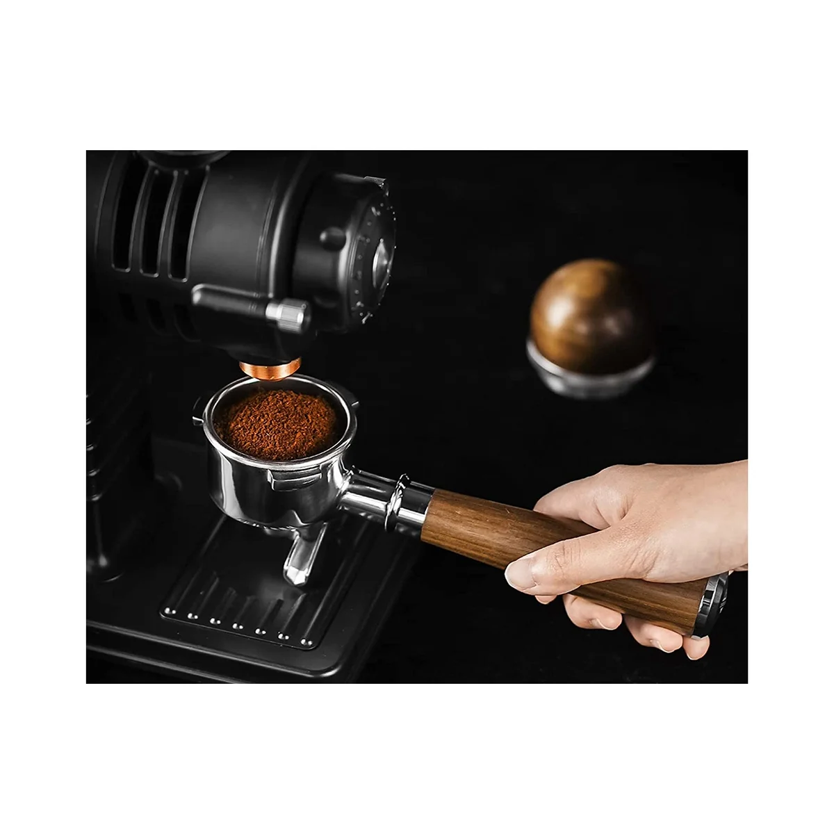 54mm Espresso Portafilter, Double Spout Coffee Portafilter By with Stainless Steel Portafilters and Walnut Handle