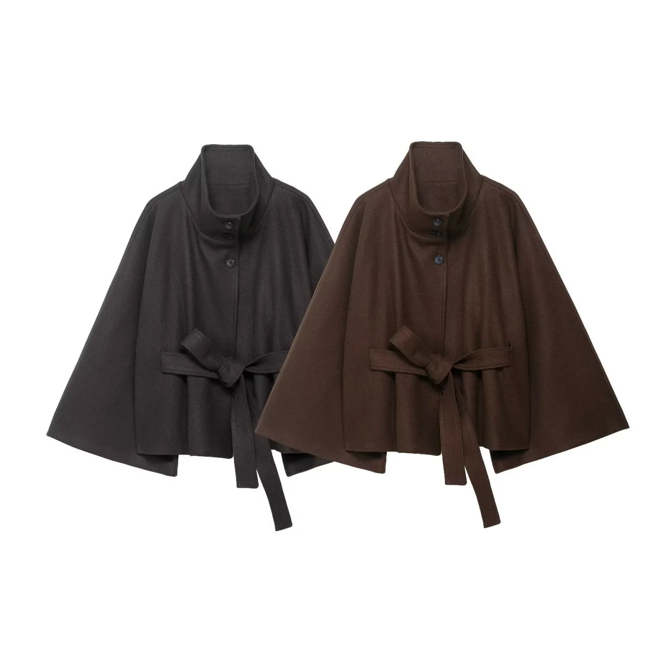 Cappotto da donna elegante con cintura giacca vintage cappotto casual da donna colletto alla coreana bottoni giacche corte cappotti da donna a maniche larghe streetwear