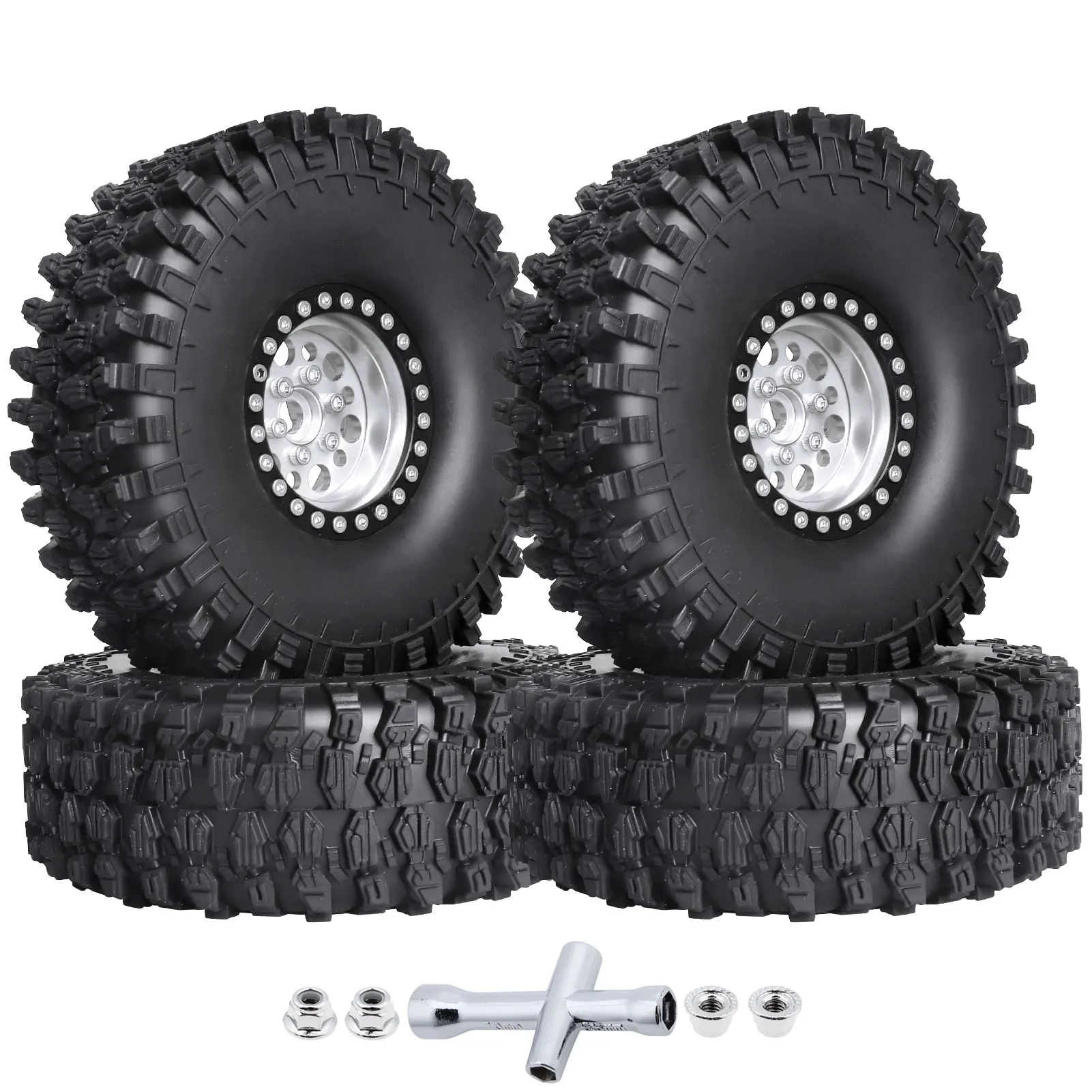 HobbyPark 120mm OD 1.9 Crawler Tires and 1.9 Beadlock Wheels for Axial SCX10 II III Traxxas TRX-4 Redcat Gen8 Gen7 Replacement