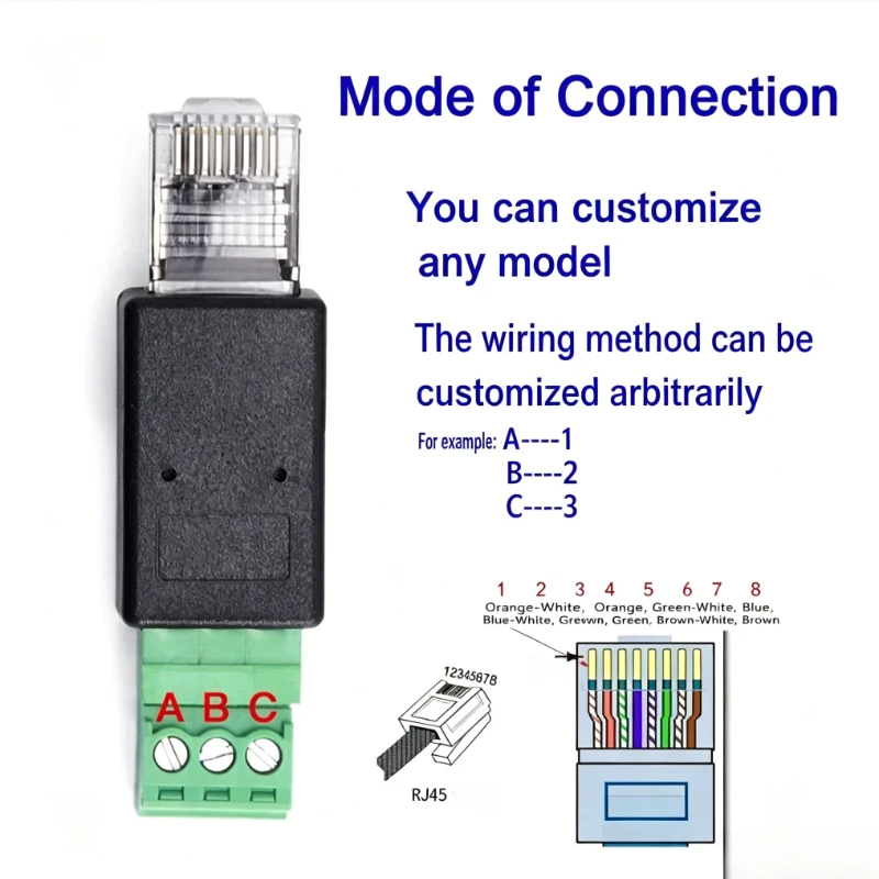 RJ45 Crystal Head to 3Pin Green Terminal Cable RJ45 to RS485 Conversion Adapter