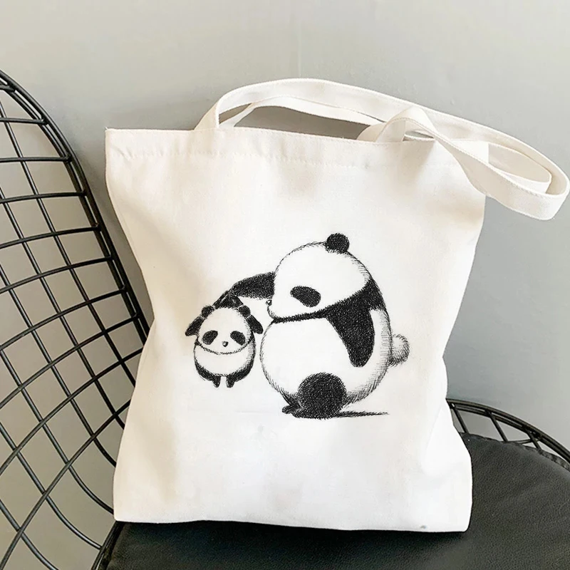 Neue Mode Lässig Niedlich Tier Serie Panda Print Damen Handtasche Casual Tote Einkaufstasche Große Kapazität Weißen Leinwand Tasche.