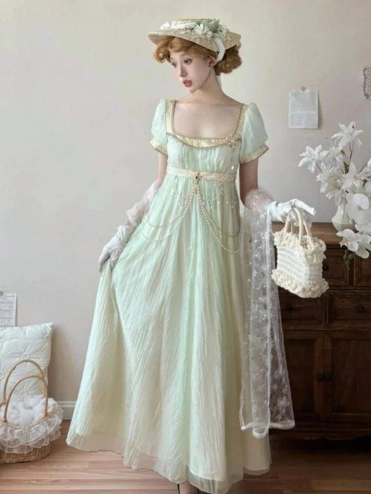 Elegantes Harajuku Empire-Taille Lolita-Kleid Damenmode Vintage Perlen-Spitzenkleid Retro Formelles Kleid für Abendveranstaltungen