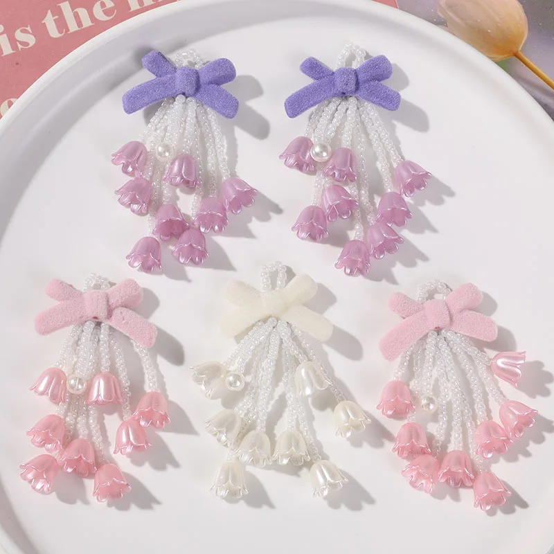 1 Piece Shoe Charms Clear Crystal Velvet Bow Tassel Bellflower Handmade Woven Beaded Clog Decor Premium Lightweight Removable