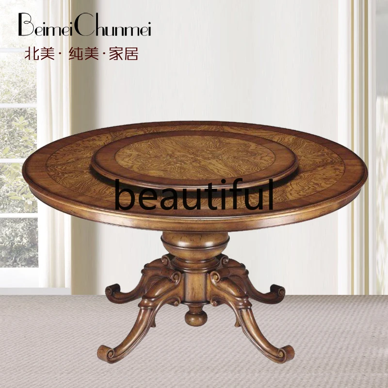 American rural retro old solid wood dining table home pastoral B & B wabi sandy wind medieval French round table