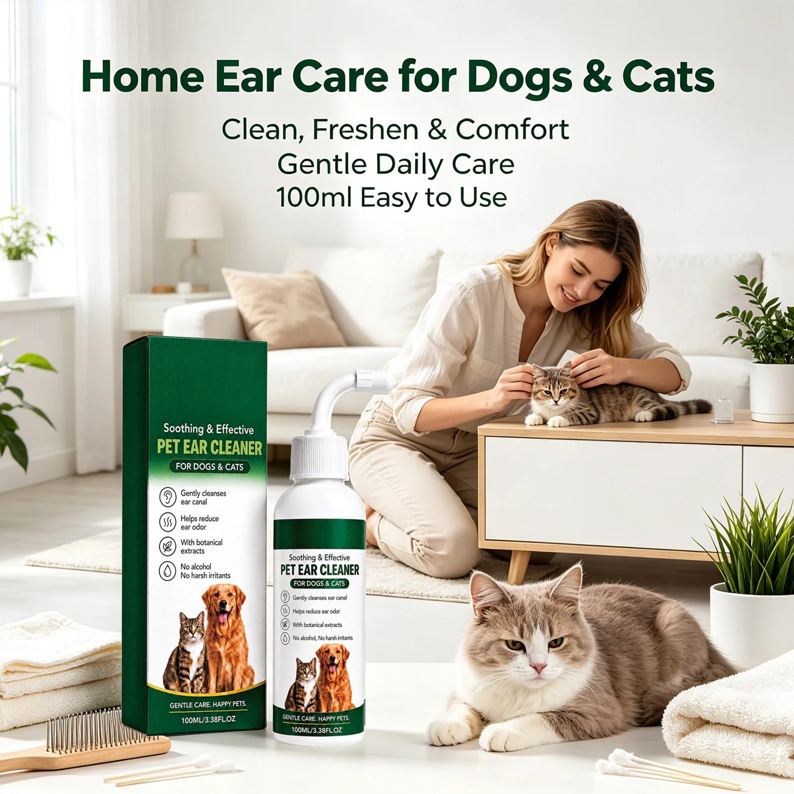 Pet Ear Cleaning Drops Removing Ear Wax & Dirt Reduce Mites Deodorize Relieve Itching Soothing Ear Hygiene Care Ear Wash Cleaner