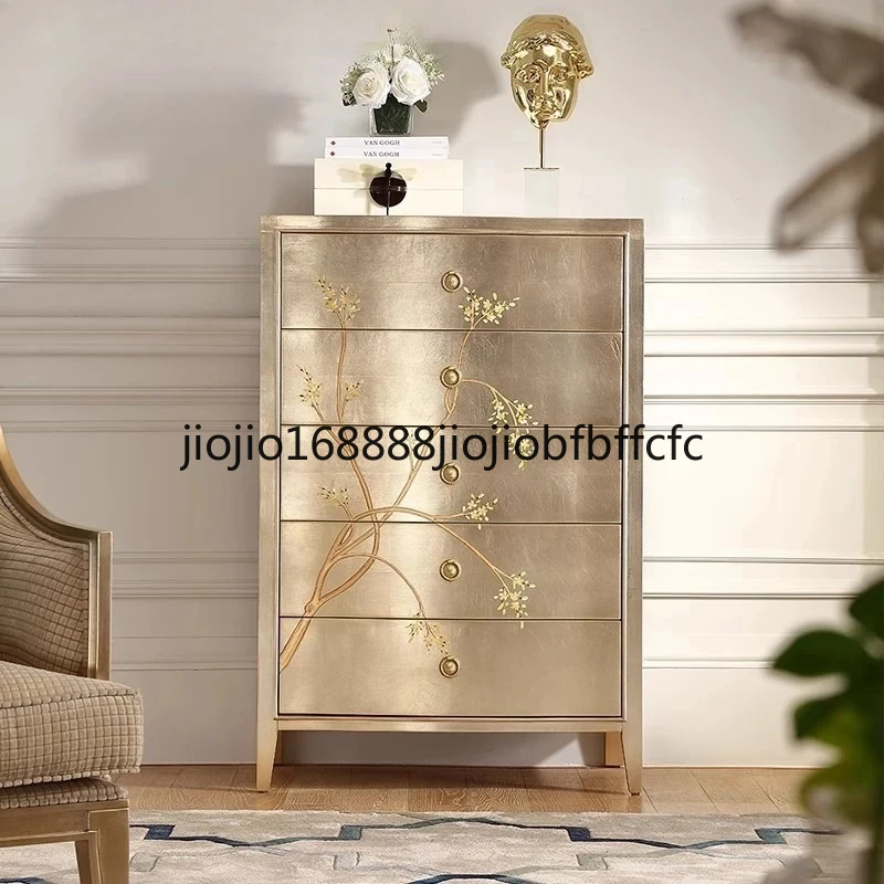 Suitable for French light luxury painted European champagne silver foil bedroom drawer cabinet living room decorative storage