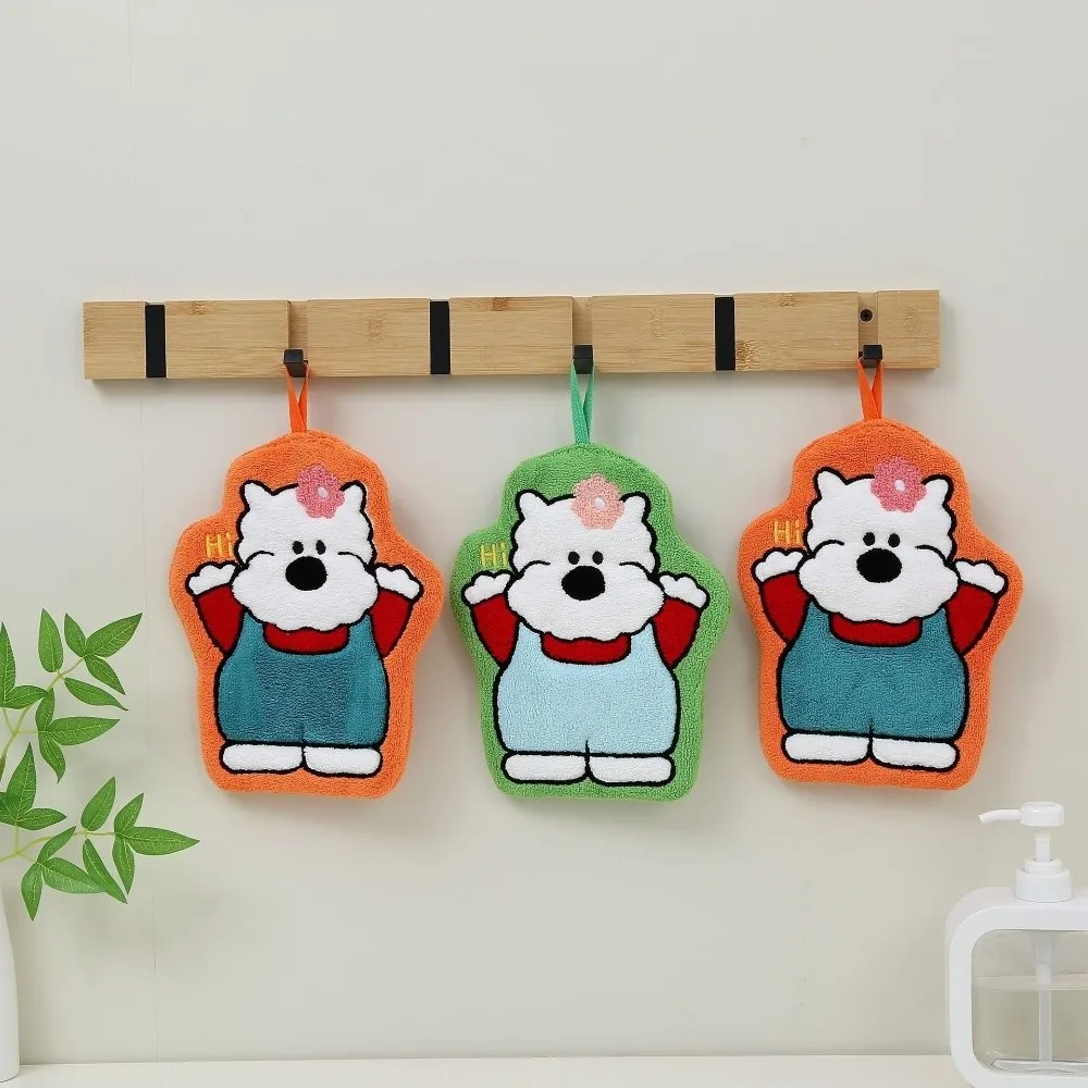 2PCS/SET Cartoon Puppy Hand Towel Hanging Thick Bathroom Hand Cloth Super Soft Super Absorbent Quick Drying Hand Towel Kitchen