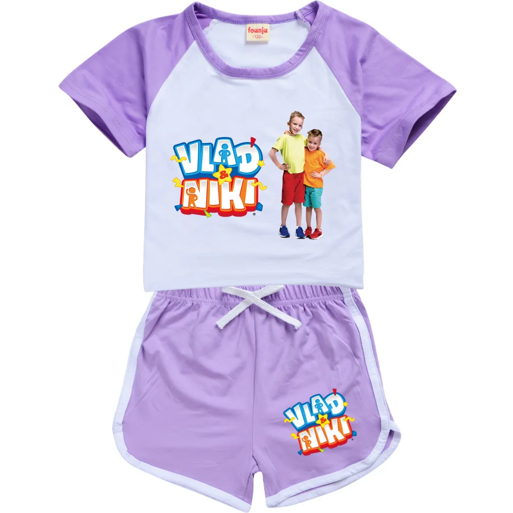 Conjunto de pijamas Vad Niki para crianças, camiseta e shorts de manga curta, pijamas dos desenhos animados para crianças, bebês e meninas, novo, 2 peças, verão