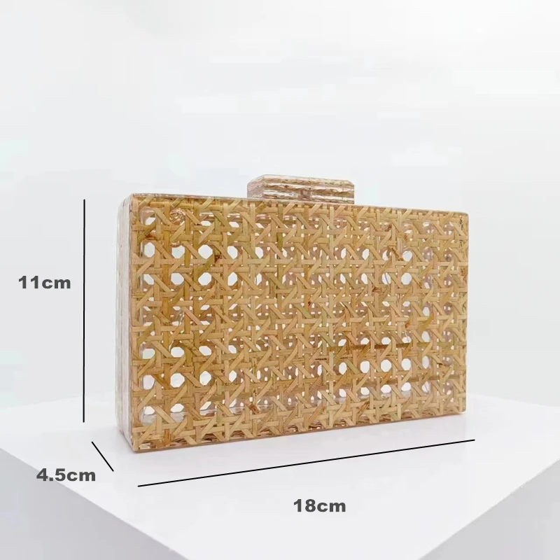 Imagem -02 - Rattan Acrílico Box Evening Clutch Bolsa para Mulheres Luxo Wicker Purses Bolsas Designer Alta Qualidade Festa de Casamento Verão