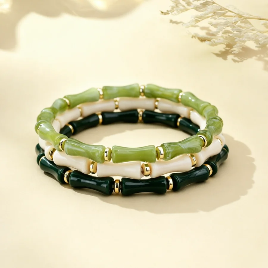 Neues Bohemian Damen Bambus-Gelenk Perlenarmband 3 Farboptionen Perfekter Sommer Strand Urlaub Schmuck Kühlendes Gefühl Armband