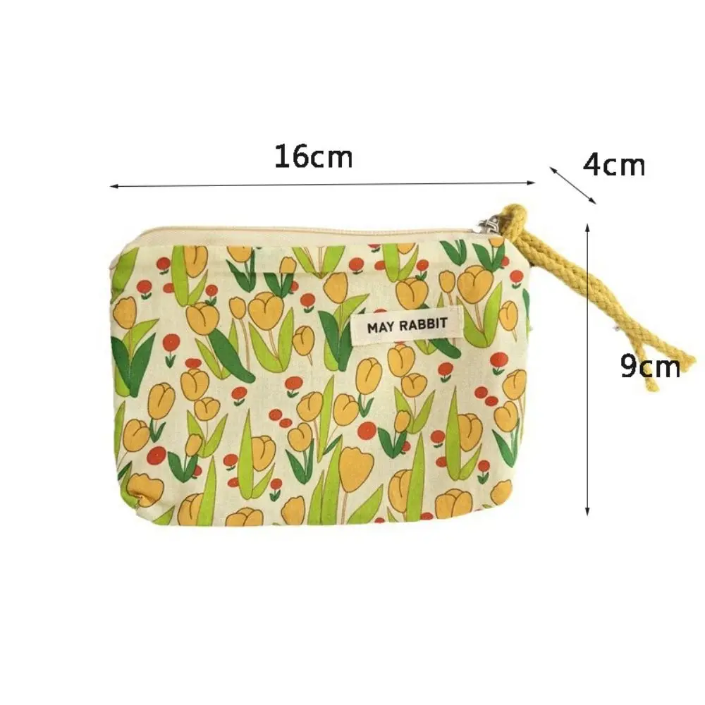 Nuevo Bolsa de cosméticos cuadrada de dibujos animados, bolsa de almacenamiento de flores pequeñas, servilletas sanitarias con cremallera, bolsas de maquillaje para mujer