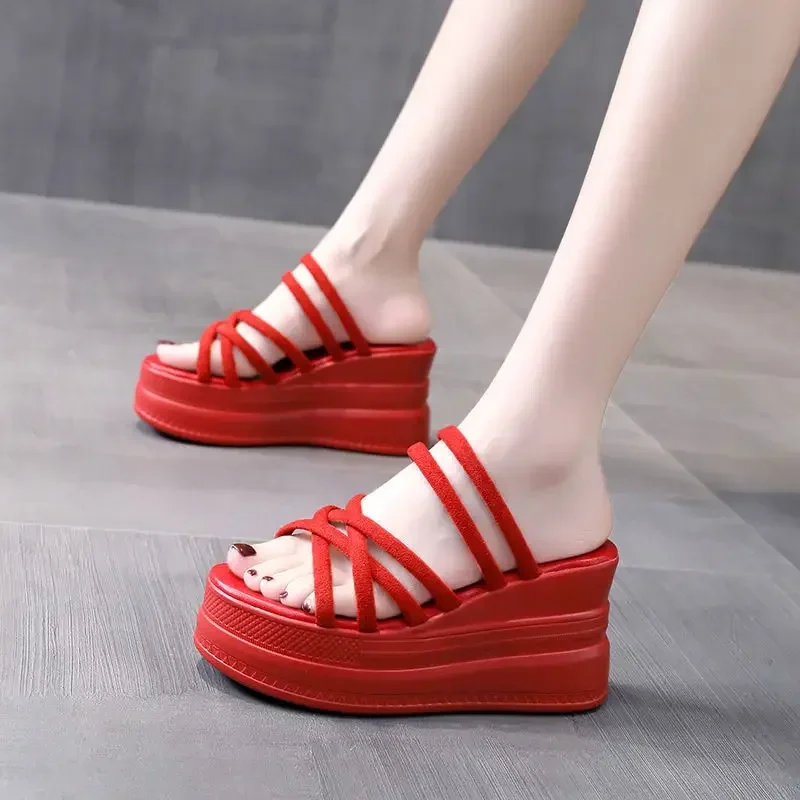 

9cm Platform Shoes Wedge Sandals For Women Summer Slip On Slippers Beach Shoes Slides Fashion Shoes For Female