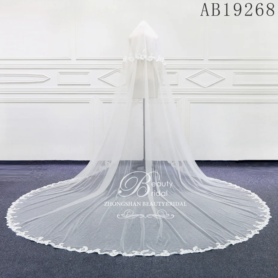 

Accessories Tulle Chapel Wedding Veil Lace Edge Bridal With Comb Veu De NoivaTSB002