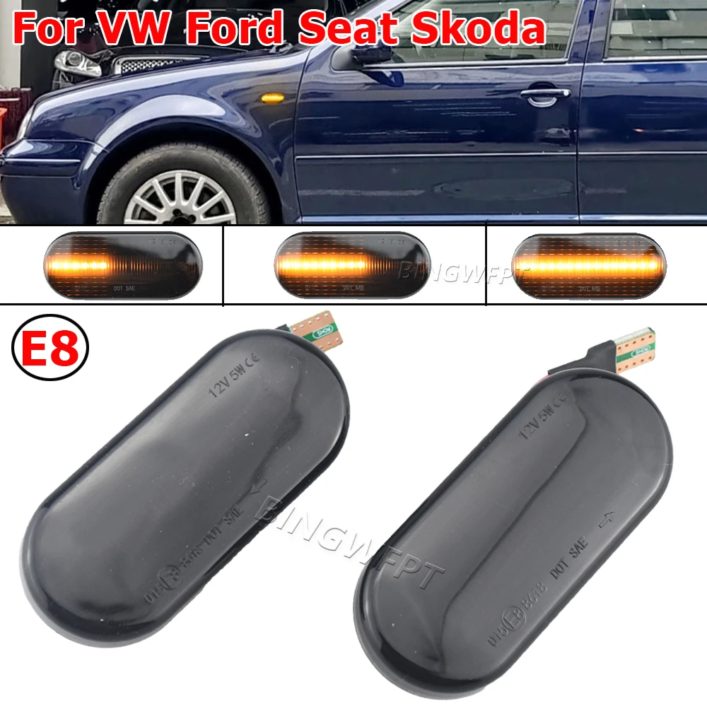 2x Side Marker Light For Seat Ibiza 6L Cordoba Toledo Leon 1M Skoda Octavia Dynamic LED Turn Signal Flashing Indicator Blinker