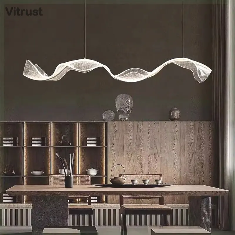 

Modern Wave Design Pendant Light Acrylic Linear Chandeliers Ceiling Mount Lighting Fixture for Kitchen Island Dining Room Living