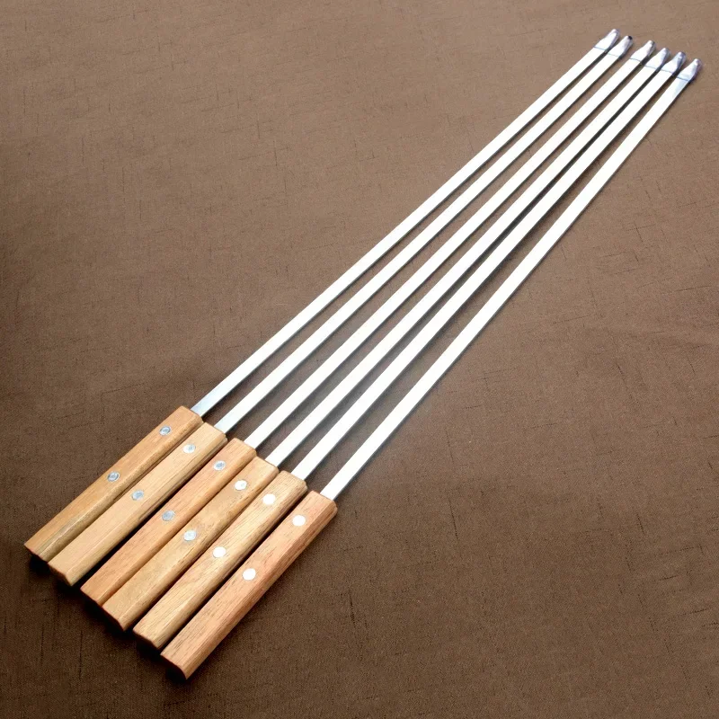 6/12pcs Kebab Skewers 22 Inch Long Stainless Steel Grilling BBQ Skewer Reusable Barbecue Skewers Flat Stick with Wood Handle