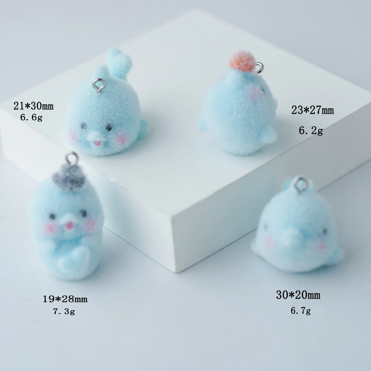 20pcs Cute Flocking resin marine animal Chrms Cartoon Blue dolphin pendant for Necklace keychain DIY crafts Jewelry Accessories
