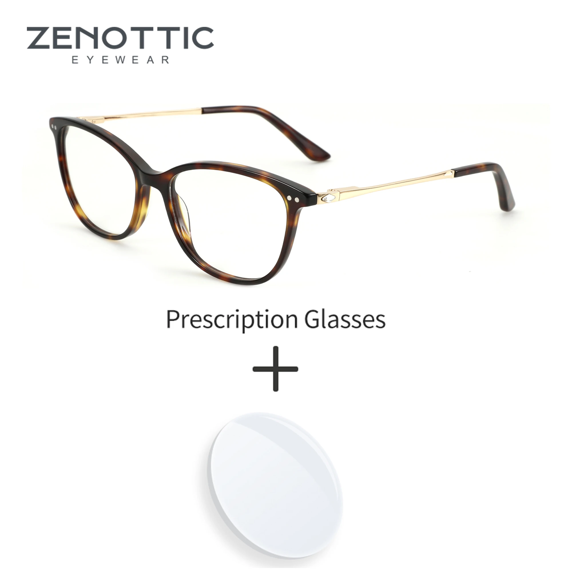 ZENOTTIC Fashion Cat Eye Prescription Glasses Women Acetate Optical Eyeglasses Myopia Hyperopia Progressive Anti-Blu-ray