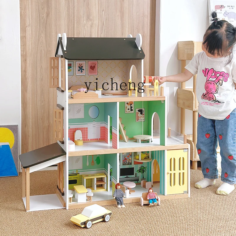 XL Children Play House Luminous Doll Villa Room Simulation Toy House Boys and Girls Wooden