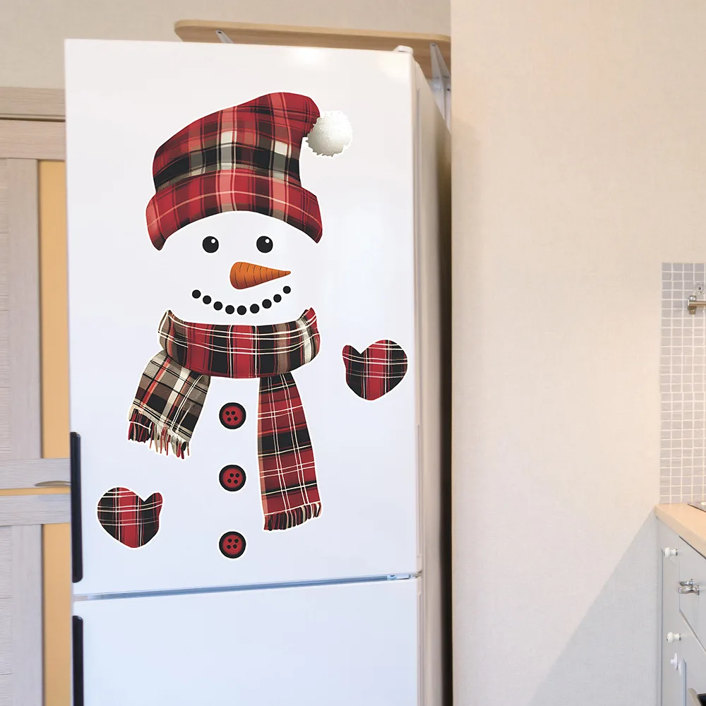 Cartoon Splicing Christmas Snowman Wall Stickers For New Year Fridge Decor Mural Home Decoration Self-adhesive Festival Decals