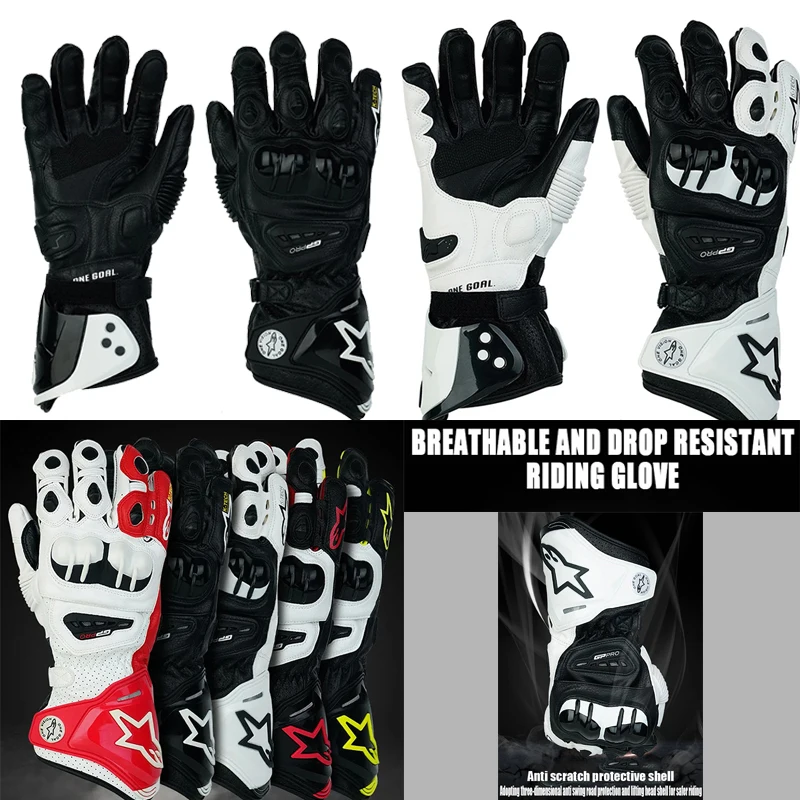 A-Star Gloves GP PRO GLOVES Classic Racing and Motorcycle Riding Gloves, Leather Touchscreen Breathable Anti Fall Gloves