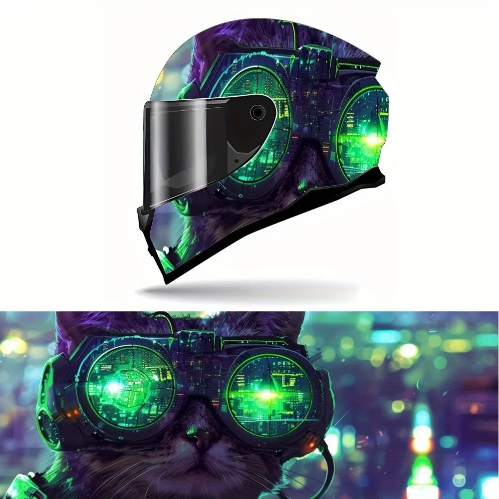 

Наклейки на шлем с кибернетическим котом на все лицо - прочный и водонепроницаемый ПВХ, самоклеящийся мотоциклетный гоночный шлем Aestheti