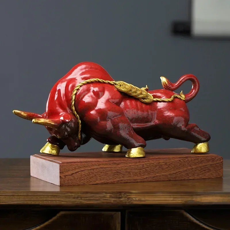 Ceramic Bull Animal Statue Art Sculpture Fortune-making ornaments Deluxe Home Living Room, Office Accessories Free delivery