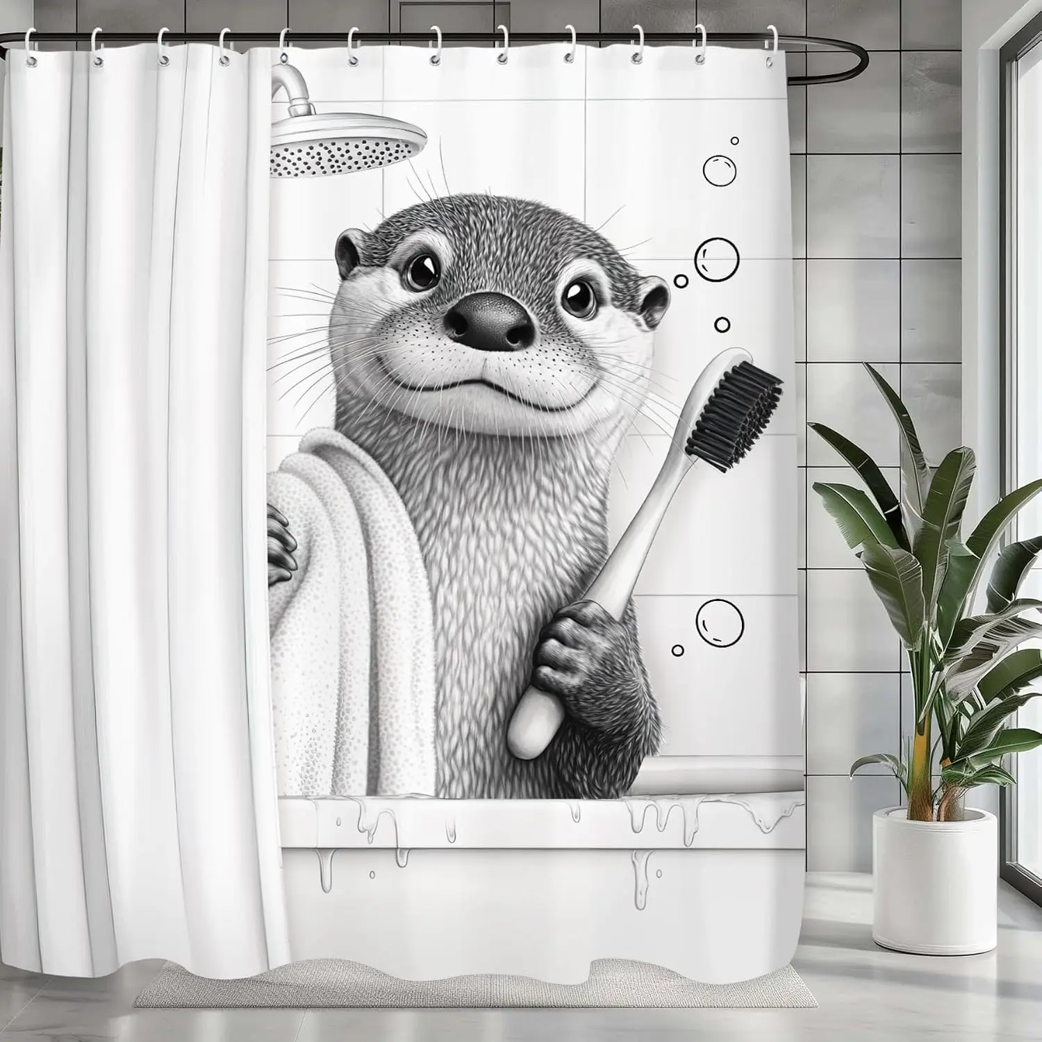 Ultra Cute Cartoon Otter Shower Curtain Funny Bathroom Decor Polyester Print Novelty Art for Master Bathroom Kids Shower Curtain