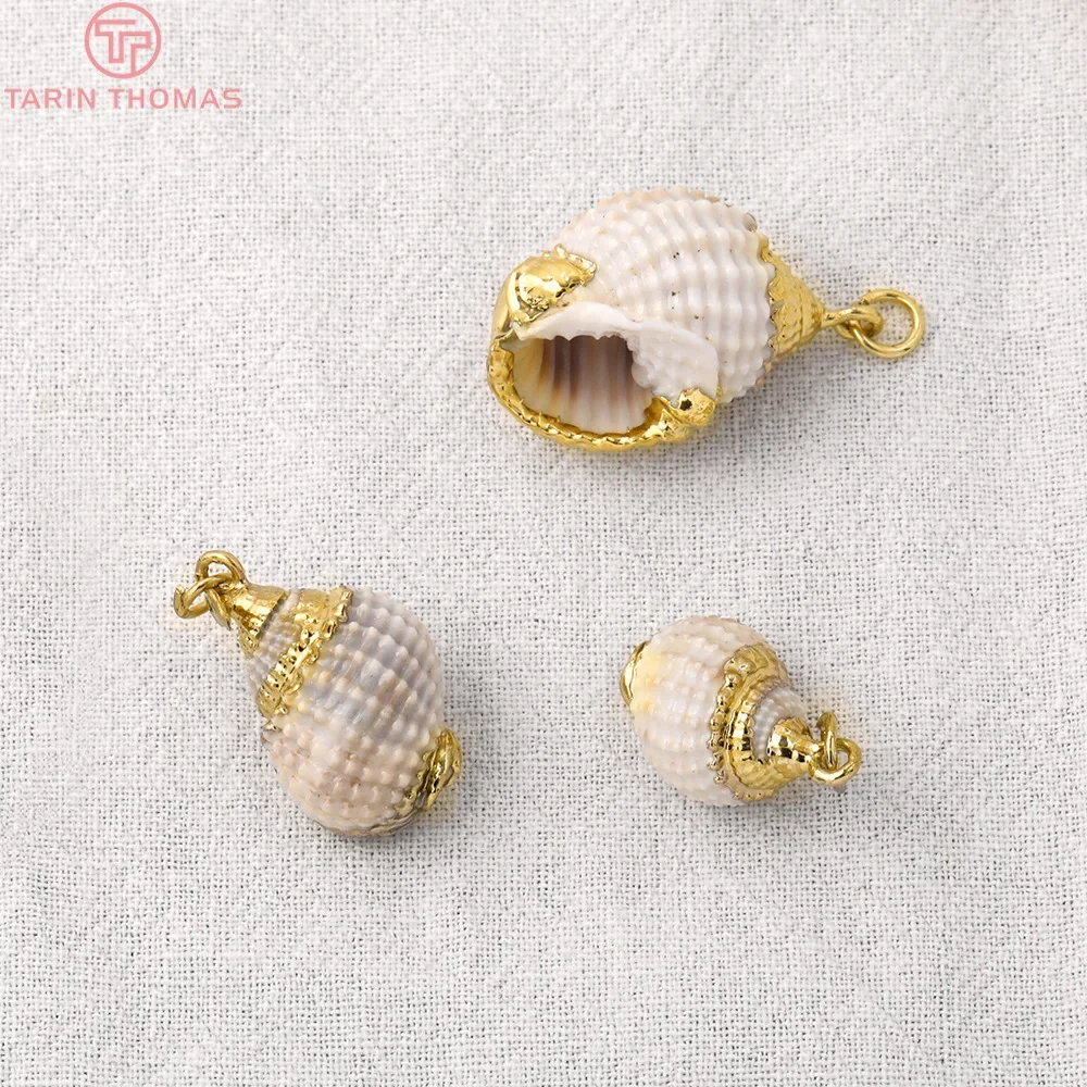 (543)6PCS 9x18MM 24K Gold Color Brass and Natural Conch Pendants High Quality Jewelry Making Supplies Findings Accessories